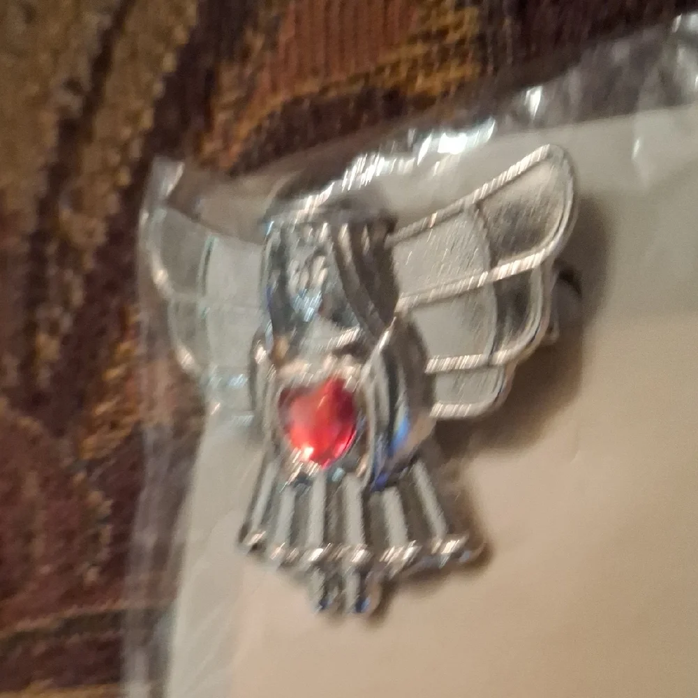 Silver Angel Brooch with Red Heart